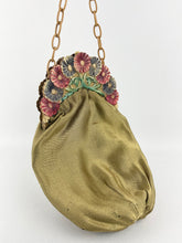 Load image into Gallery viewer, Original 1920s Painted Celluloid Frame Gold Fabric Evening Bag