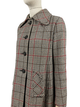 Load image into Gallery viewer, Fabulous Vintage 1970's does 1940's Houndstooth Check Wool Coat in Black, White and Red - Bust 34 35 36
