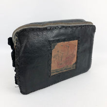 Load image into Gallery viewer, Original 1930s 1940s Navy and Brown Tooled Leather Muff Bag with Sailing Ship Design