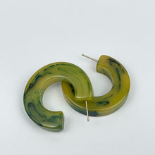 Load image into Gallery viewer, Vintage 1940's 1950's Green Spinach Bakelite Hoop Earrings for Pierced Ears