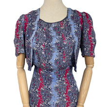 Load image into Gallery viewer, Original 1940’s Blue, White and Pink Stripe Floral Dress with Lily of the Valley - Bust 35 36 *