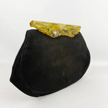 Load image into Gallery viewer, Original 1940's American Made Black Fabric Bag with Huge Chunky Apple Juice Bakelite Clasp *
