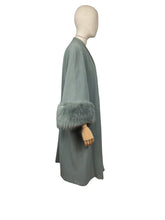 Load image into Gallery viewer, Absolutely Beautiful Original  Green 1950's Coat with Huge Faux Fur Cuffs - Bust 42 44 46