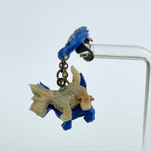 Load image into Gallery viewer, Original 1940's Brooch Featuring a Pair of Scottie Dogs Hanging From a Blue and White Polka Dot Umbrella