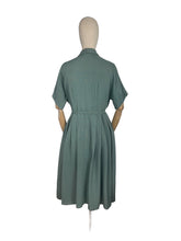 Load image into Gallery viewer, Original 1940's Volup Belted Day Dress in Sage Green Moygashel - Bust 40 42