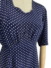 Load image into Gallery viewer, Original 1940's Volup Navy and White Polka Dot Crepe Day Dress - Bust 42 44