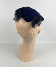 Load image into Gallery viewer, Original 1940's Blue Felt Topper Hat with Net and White Floral Trim *