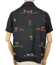 Load image into Gallery viewer, Original 1930's or 1940's Black Linen Blouse with Beautiful Vibrant Embroidery - Bust 38"
