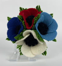 Load image into Gallery viewer, 1940's Felt Flower Anemone Corsage - Pretty Wartime Posy Brooch - Patriotic Red, White and Blue