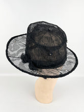 Load image into Gallery viewer, Original 1940s Black Lace Hat with Wire Frame and Bow Trim