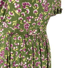 Load image into Gallery viewer, Utterly Exquisite Original 1930s Green Floral Belted Dress with Ruffle Trim and Shirring - Bust 34 35