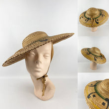 Load image into Gallery viewer, Original 1930s 1940s Painted Straw Hat with Grosgrain Trim - AS IS