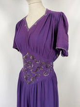 Load image into Gallery viewer, 1940s Purple Crepe Evening Dress with Sequin and Bead Detail - Bust 38 39 40