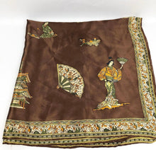 Load image into Gallery viewer, Vintage Satin Headscarf with Japanese Design of Ladies, Buildings and Fans