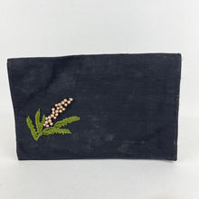 Load image into Gallery viewer, Original 1940's Fine Black Grosgrain Clutch with Faux Pearl and Silk Floral Embroidery