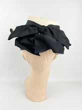 Load image into Gallery viewer, Original 1940s White and Black Summer Hat with Oversized Bow Trim