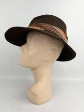 Load image into Gallery viewer, Original 1940's American Made Dark Brown Felt Fedora with Stripe Trim - Draper Saks