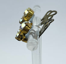 Load image into Gallery viewer, Tiny Vintage Aurora Borealis Triple Stone Clip-on Earrings