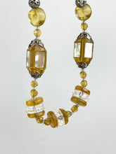 Load image into Gallery viewer, Beautiful Vintage Gold and Clear Glass Necklace with Mother Of Pearl Set Beads - Stunning Piece