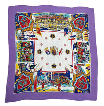 Load image into Gallery viewer, Original 1953 Queen Elizabeth II Coronation Commemorative Scarf - Bold Print on Purple Ground