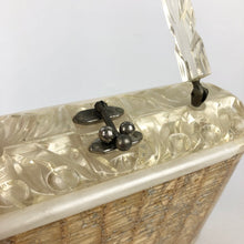 Load image into Gallery viewer, 1950s Cream and Gold Star Confetti Lucite Bag with Twisted Lucite Handle