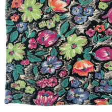 Load image into Gallery viewer, Original 1940's Textured Crepe Floral Hankie in Lime, Magenta, Green, Blue and Coral on Black - Great Gift Idea
