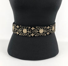 Load image into Gallery viewer, Original Vintage Black Velvet Belt with Metallic Silver Embroidery - Waist 32" 33"
