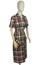 Load image into Gallery viewer, Original 1930's 1940's Fine Cotton Plaid Dress in Red, White and Green - Bust 36 38