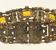 Load image into Gallery viewer, Original 1940's 1950's Gold-tone Bracelet Set with Amber Coloured Glass Paste - Length 7"