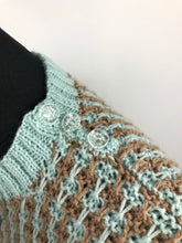 Load image into Gallery viewer, Reproduction 1940s Waffle Stripe Jumper Knitted from a Wartime Pattern in Duck Egg and Mocha - B 37 38 39 40 41