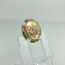 Load image into Gallery viewer, Original 1950s Reverse Carved Lucite Brooch with Pink and White Roses in a Vase with Metal Frame