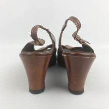 Load image into Gallery viewer, Original 1940s Chestnut Leather Peep Toe Sling Back Shoes by Dolcis - Uk Size 6