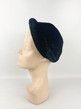 Load image into Gallery viewer, Original 1930s Close Fitting Black Velvet Hat with Padded Brim and Paste Trim