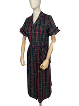 Load image into Gallery viewer, Original 1940’s 1950’s Black and Plaid Fine Cotton Dress with Glass Buttons - Bust 38 *