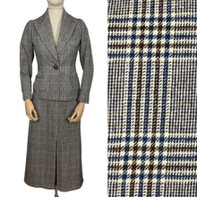 Load image into Gallery viewer, Wounded But Wearable Original 1930's Blue, Brown and Cream Check Suit - Bust 32 33