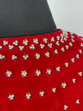 Load image into Gallery viewer, Perfect for Christmas Original 1950s Cotton Velvet Zip Front Cropped Jacket with Sequin and Faux Pearl Decoration - Bust 38" 39" 40"