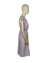Load image into Gallery viewer, Original 1940's Floral Cotton Sleeveless Chore Dress in Blue, Red, Green and White - Bust 36 37 38