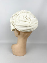 Load image into Gallery viewer, Original 1950's White Cotton Velvet Hat with Double Bow Trim *