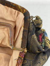 Load image into Gallery viewer, Original 1920's or 1930's Black Bag with Silk Embroidery in Gold and Jewel Tones