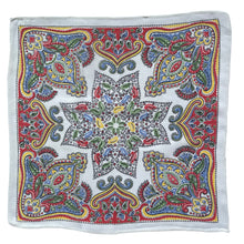 Load image into Gallery viewer, Original 1940's or 1950's Crepe Hankie in Red, Blue, Yellow and Green on a White Base - Great Gift Idea