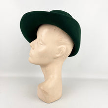 Load image into Gallery viewer, Original 1930's or 1940's Forest Green Felt Fedora with Neat Side Trim - Great Vintage Hat