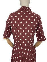 Load image into Gallery viewer, Original 1950's Brown and White Polka Dot Day Dress with Mother of Pearl Buttons - Bust 36 38
