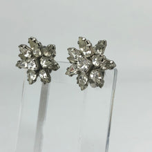 Load image into Gallery viewer, Original 1940s 1950s Claw Set Clear Paste Flower Clip on Earrings