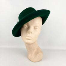 Load image into Gallery viewer, Original 1930's or 1940's Forest Green Felt Fedora with Neat Side Trim - Great Vintage Hat