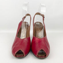 Load image into Gallery viewer, Original 1940's Cherry Red Leather Peep-toe Sling-back Heels - UK 3.5 4