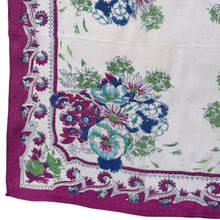Load image into Gallery viewer, Original 1940's or 1950's Beautiful Floral Silk Crepe Hanky in Magenta, Turquoise, Blue and Green on White - FREE UK P&P