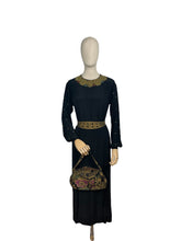 Load image into Gallery viewer, Original 1920's 1930's Black Silk Crepe Day Dress with Incredible Soutache Collar with Silk Embroidery - Bust 36