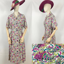 Load image into Gallery viewer, Original 1940s Green and Pink Cornucopia Floral Cotton Dress - Bust 44 46 - True Volup