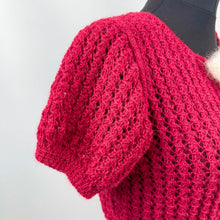 Load image into Gallery viewer, 1930's Reproduction Hand Knitted Lace Jumper in Holly Berry Red Alpaca and Ecru Mohair - Bust 34 36