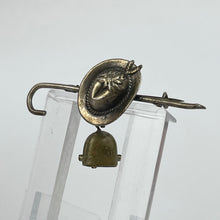 Load image into Gallery viewer, 1930s 1940s White Metal Tyrolean German Novelty Brooch with Walking Stick, Hat and Cow Bell